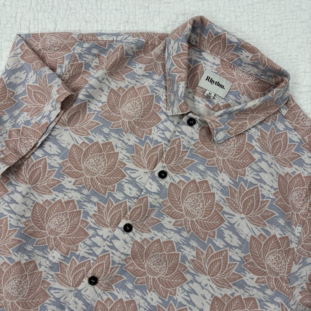 Rhythm Shirt Mens Size Medium Linen Blend Casual Button Down Beach Preppy
